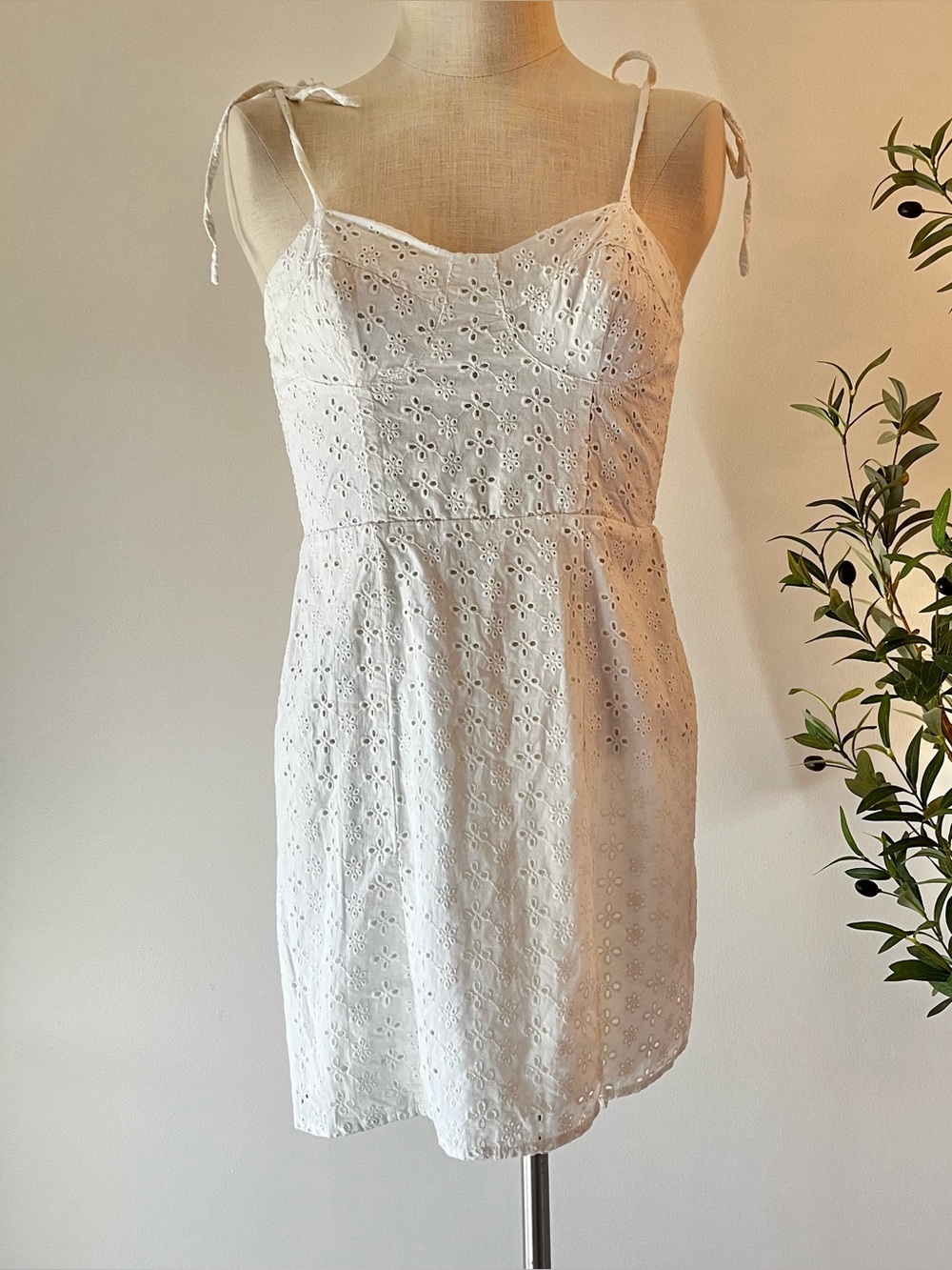 White Eyelet Tie-Shoulder Mini Sundress